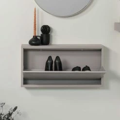 1 Klappen Schuhschrank Für Die Wand - Garzone -Renzo Shop 1 klappen schuhschrank fuer die wand in taupe aus stahl garzone 03