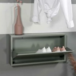 1 Klappen Schuhschrank In Graugrün - Brisco 9 1 Klappen Schuhschrank In Graugrün - Brisco -Renzo Shop 1 klappen schuhschrank in graugruen pulverbeschichteter stahl brisco 02