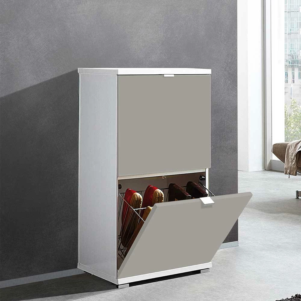 2 Klappen Schuhschrank In Beige Weiß - Calbany 4 2 Klappen Schuhschrank In Beige Weiß - Calbany – Bild 2