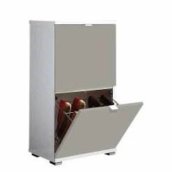 2 Klappen Schuhschrank In Beige Weiß - Calbany