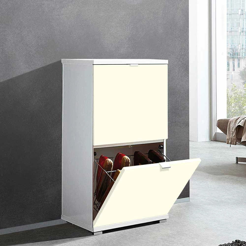 2 Klappen Schuhschrank In Creme & Weiß Iasella 91 Cm Hoch 4 2 Klappen Schuhschrank In Creme & Weiß Iasella 91 Cm Hoch – Bild 2