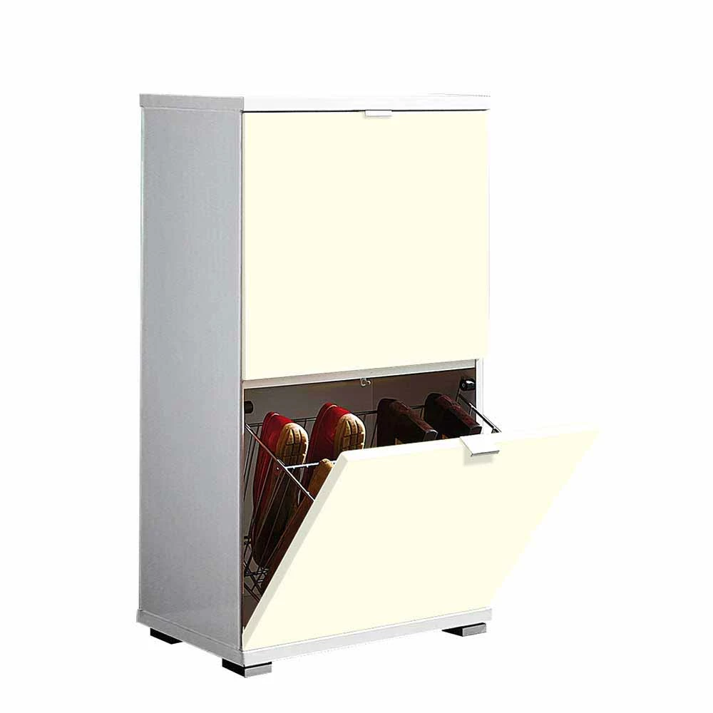 2 Klappen Schuhschrank In Creme & Weiß Iasella 91 Cm Hoch 3 2 Klappen Schuhschrank In Creme & Weiß Iasella 91 Cm Hoch