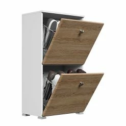 2 Klappen Schuhschrank Mit Metallgriffen - Rilian I -Renzo Shop 2 klappen schuhschrank mit metallgriffen und schuhkoerben aus metall rilian i 03