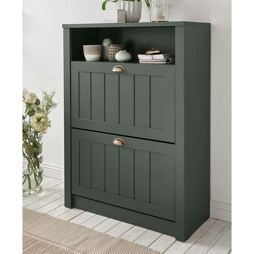 80x112x36 Landhaus Schuhschrank In Dunkelgrün - Niestov – Bild 2