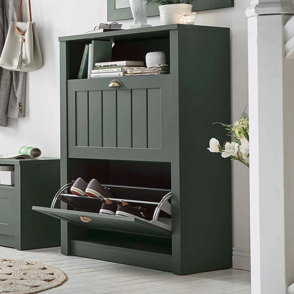 80x112x36 Landhaus Schuhschrank In Dunkelgrün - Niestov – Bild 4