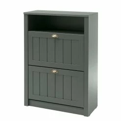 80x112x36 Landhaus Schuhschrank In Dunkelgrün - Niestov