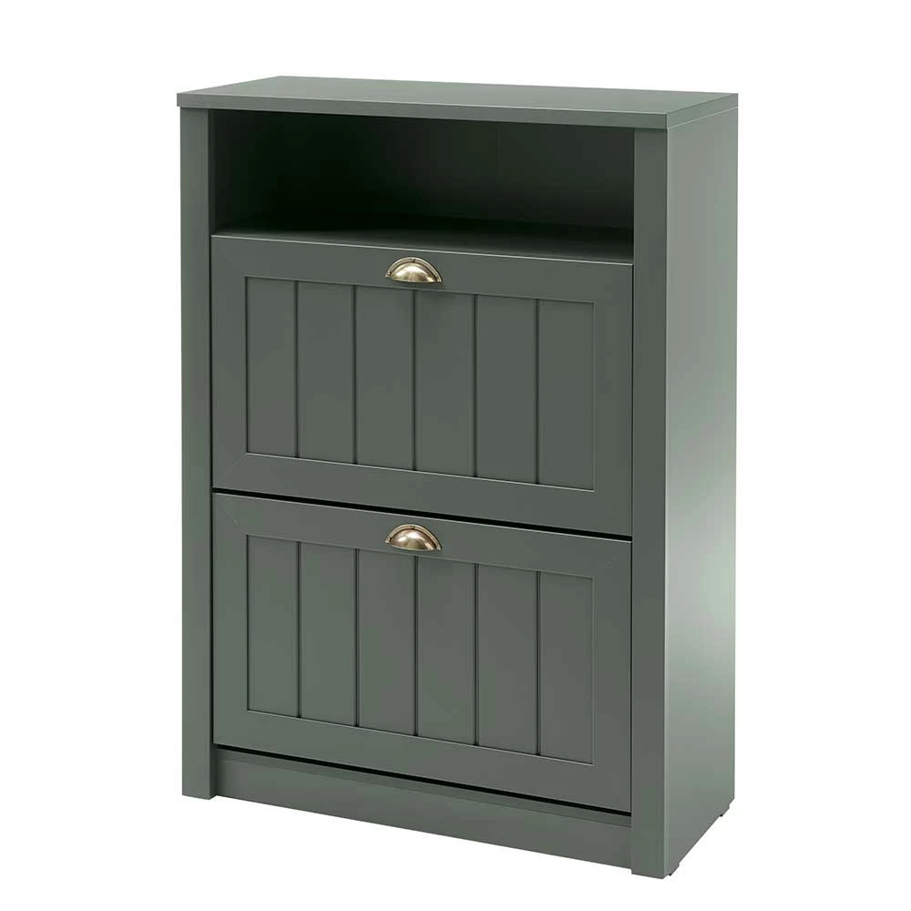 80x112x36 Landhaus Schuhschrank In Dunkelgrün - Niestov