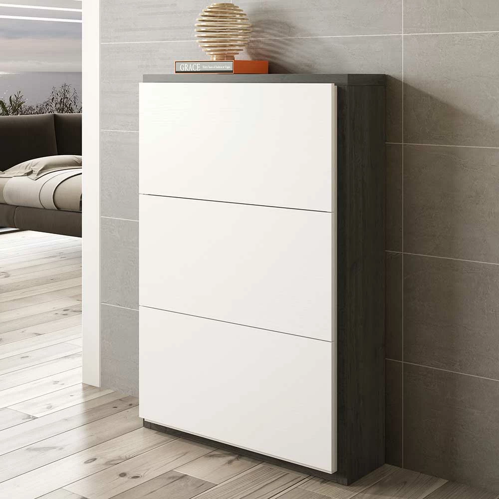 80x120x27 Schuhschrank In Weiß & Schwarzgrau - Burano – Bild 2