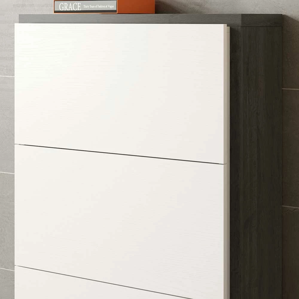 80x120x27 Schuhschrank In Weiß & Schwarzgrau - Burano – Bild 4