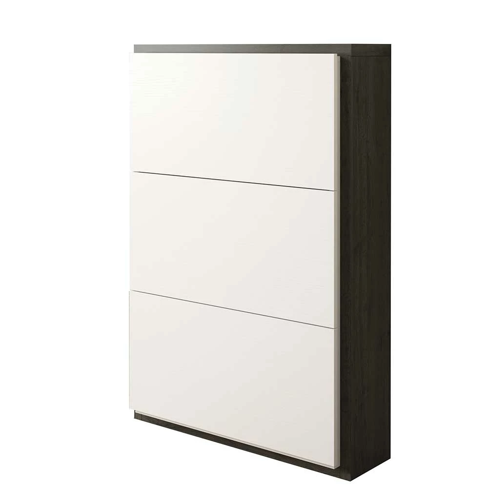 80x120x27 Schuhschrank In Weiß & Schwarzgrau - Burano