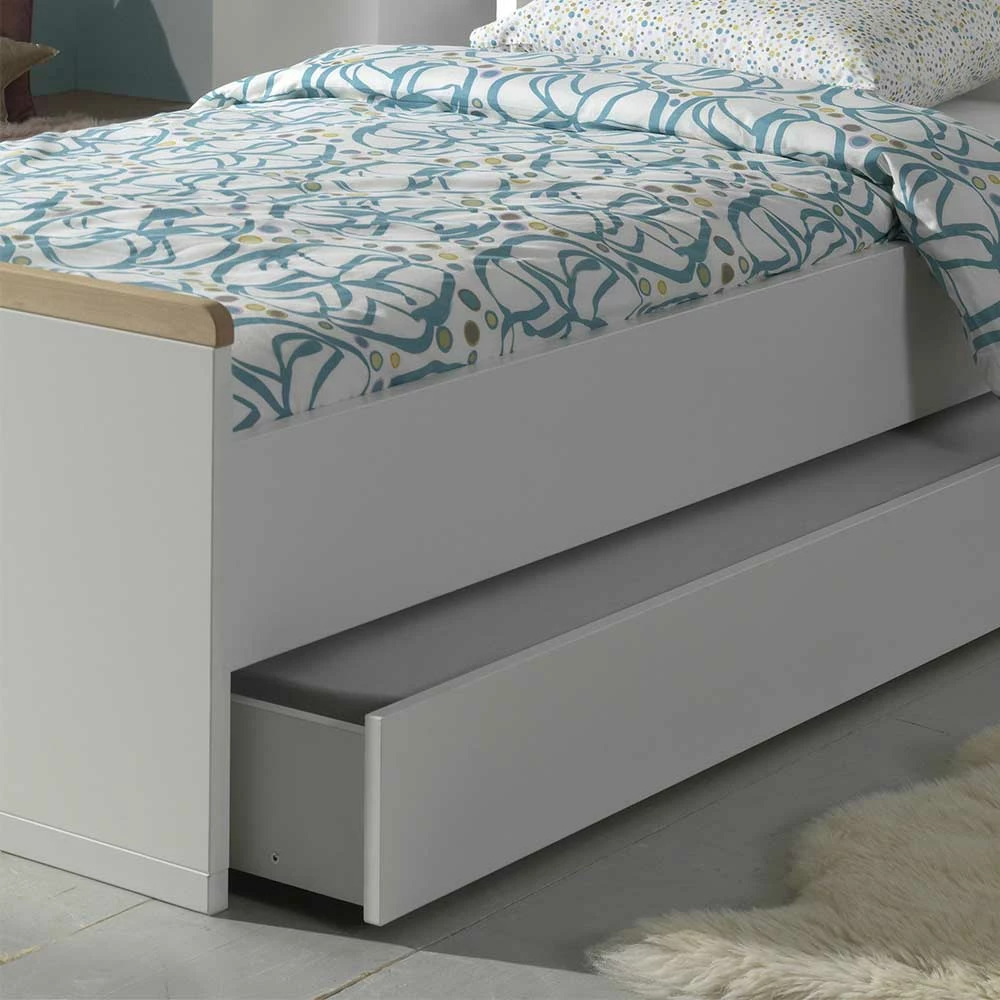 90x200 Cm Jugendbett In Weiß Mit Buche - Eldrus – Bild 2