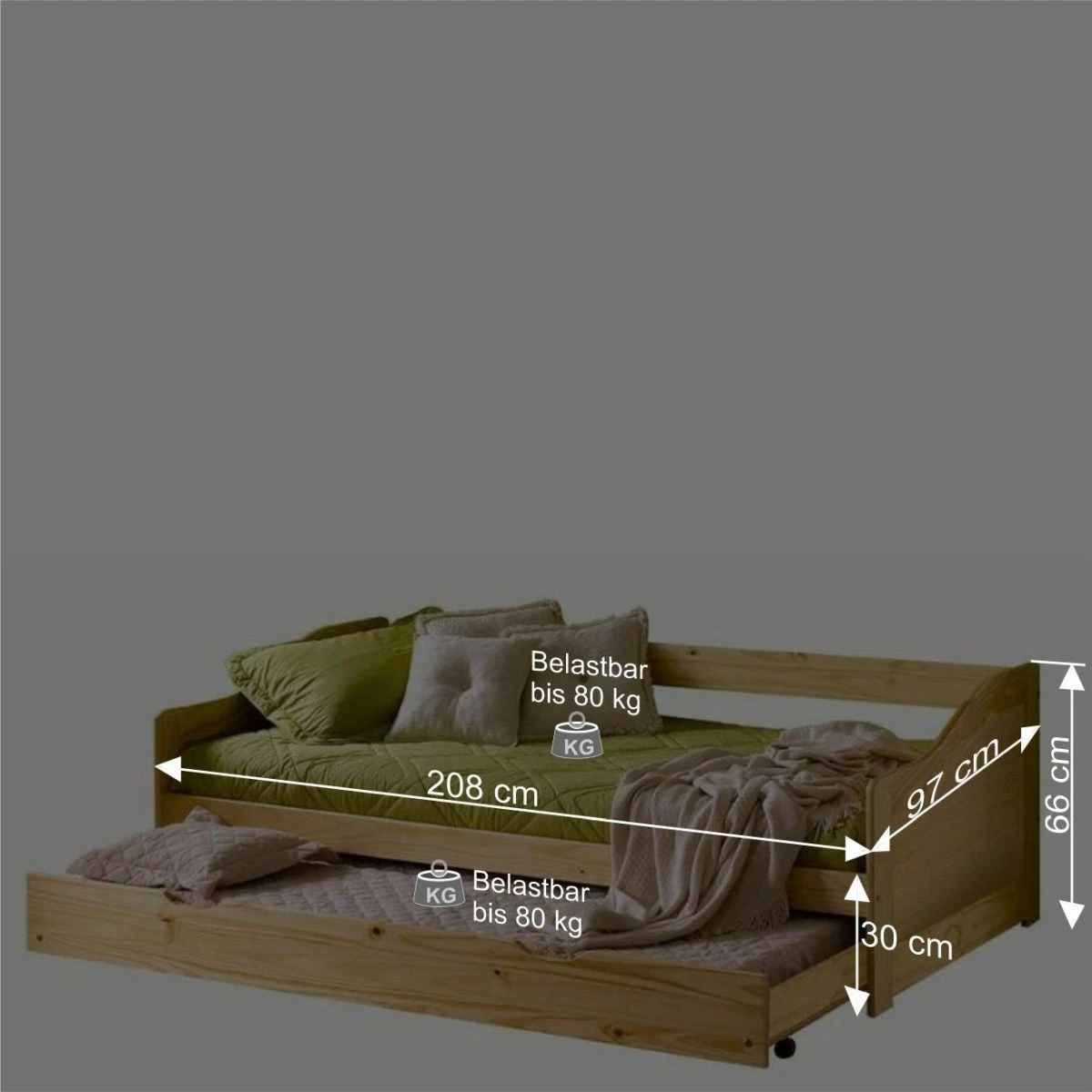 90x200 Massivholzbett Mit Ausziehbett - Kascanu â Bild 5