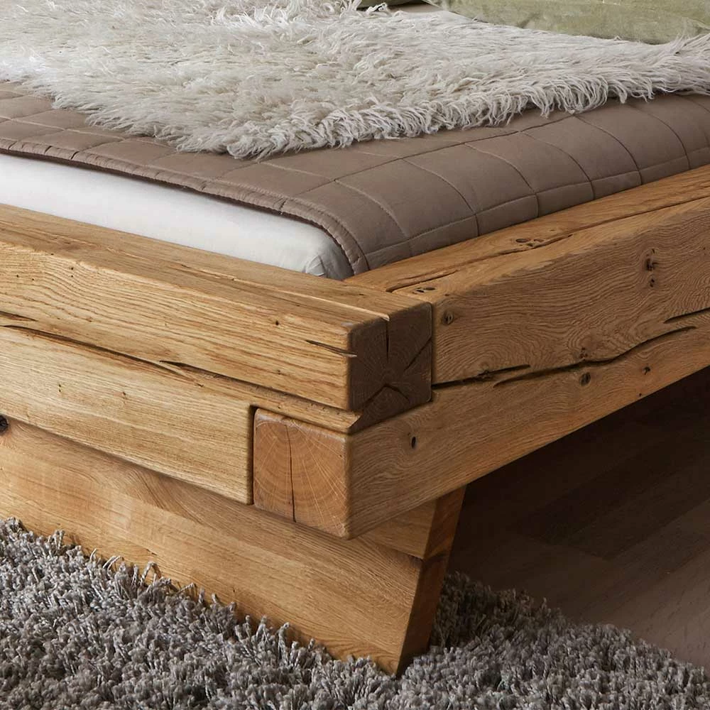 Balken Holzbett Aus Wildeiche Geölt - Satton I – Bild 4