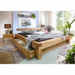 Balken Wildeiche Bett & Nachttische - Satton I (dreiteilig) -Renzo Shop balken wildeiche bett nachttische optional mit bettkasten satton i 02