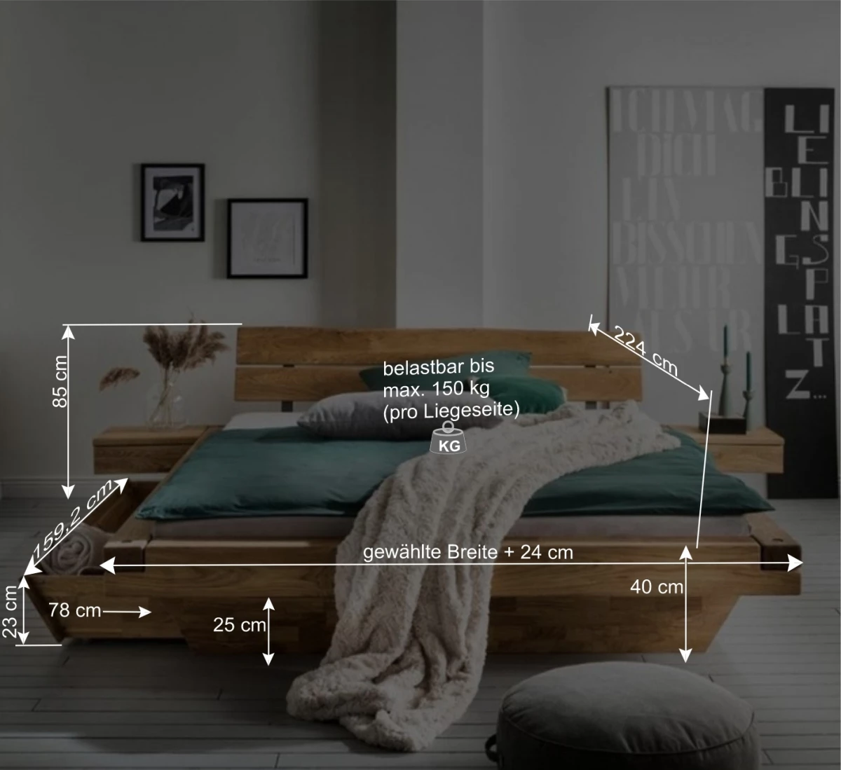 Balkenbett Mit Baumkanten Kopfteil - Laredo (dreiteilig) – Bild 4