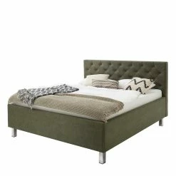 Bettkasten Polsterbett In Oliv Grün & Chrom - Weyna