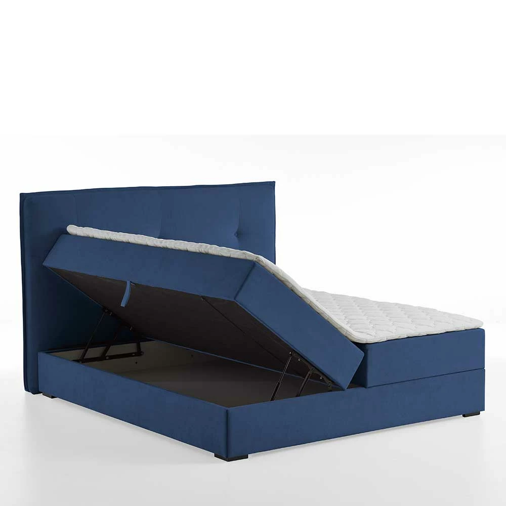 Boxbett Stauraumbett In Blau Webstoff - Vinkoja – Bild 5