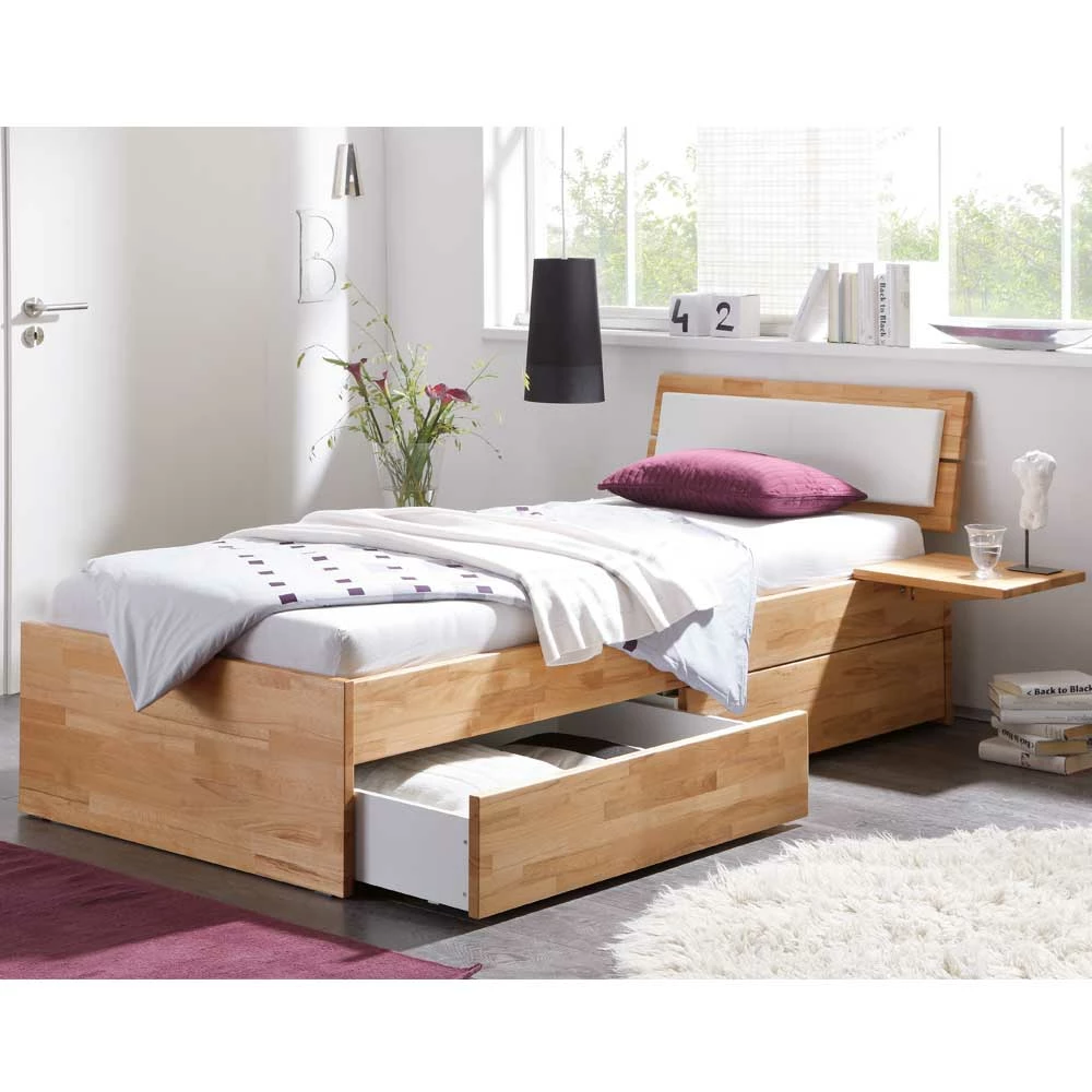 Buche Massivholzbett Gulmez Inklusive Bettkästen Mit Gedämpftem Selbsteinzug