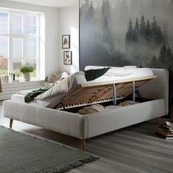 Cord Doppelbett In Beige - Assjan 10 Cord Doppelbett In Beige - Assjan -Renzo Shop cord doppelbett in beige mit massivholz fuessen aus eiche assjan 02