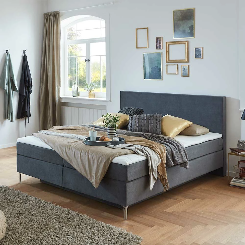 Dunkelgraues Boxspring-Bett Mit Bettkasten - Jubby – Bild 2