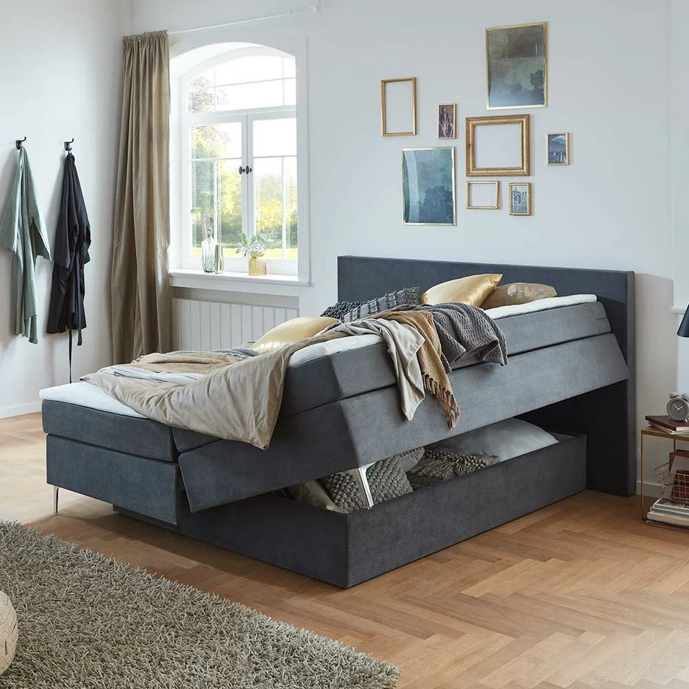 Dunkelgraues Boxspring-Bett Mit Bettkasten - Jubby – Bild 3
