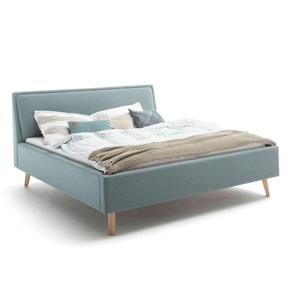 Gepolstertes Bettgestell In Hellblau & Eiche Natur - Adea – Bild 3