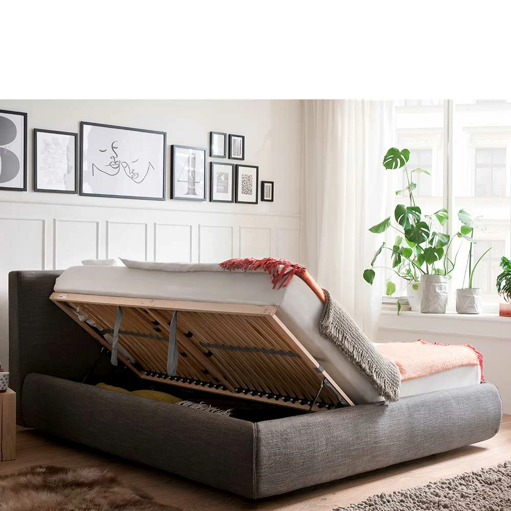 Graues Polsterbett Mit Bettkasten - Lecentra – Bild 5