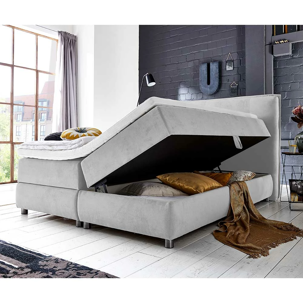 Hellgraues Boxspringbett Mit Stauraum In 180x200 - Zita – Bild 3