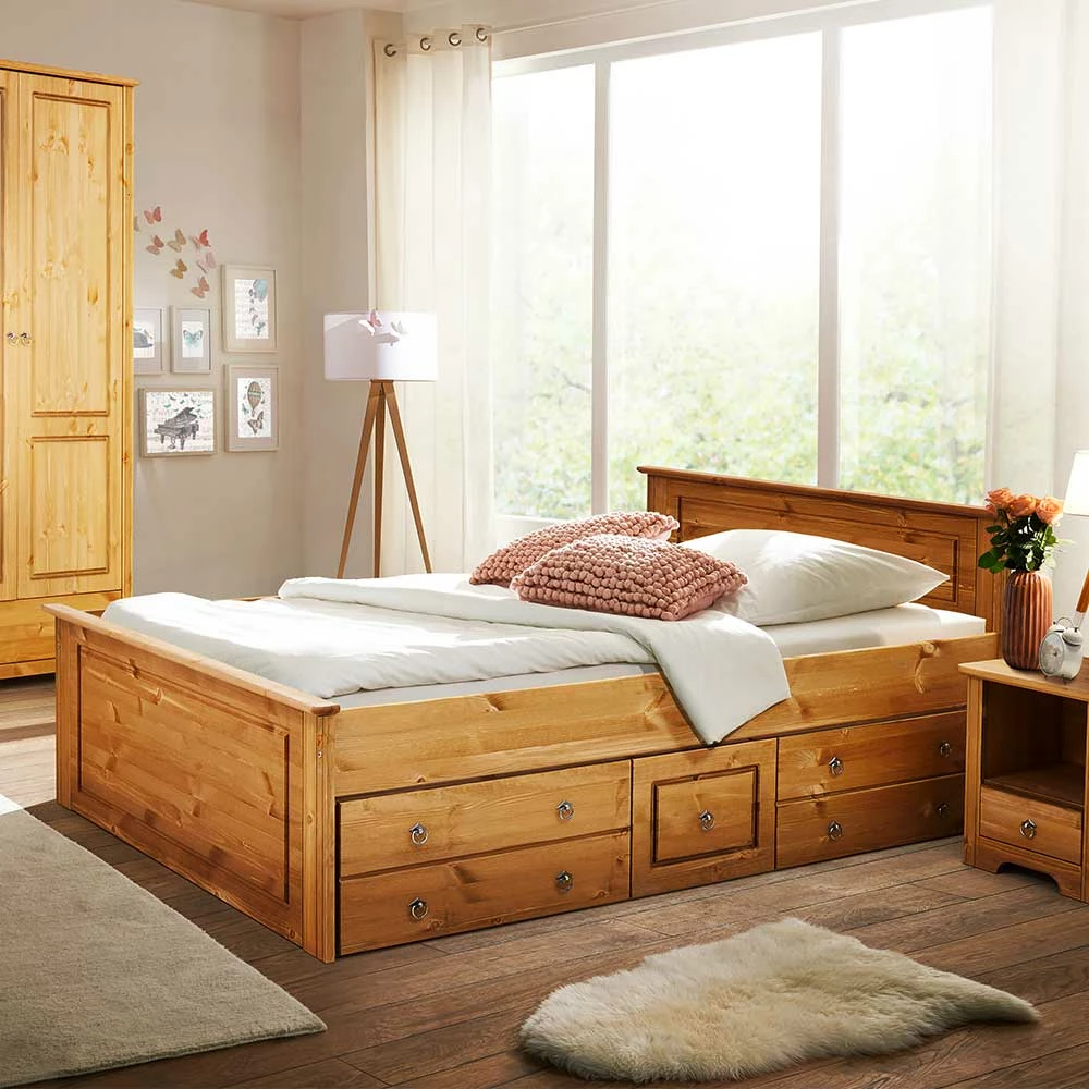 Holz Landhaus Doppelbett In Natur - Imressa 4 Holz Landhaus Doppelbett In Natur - Imressa – Bild 2