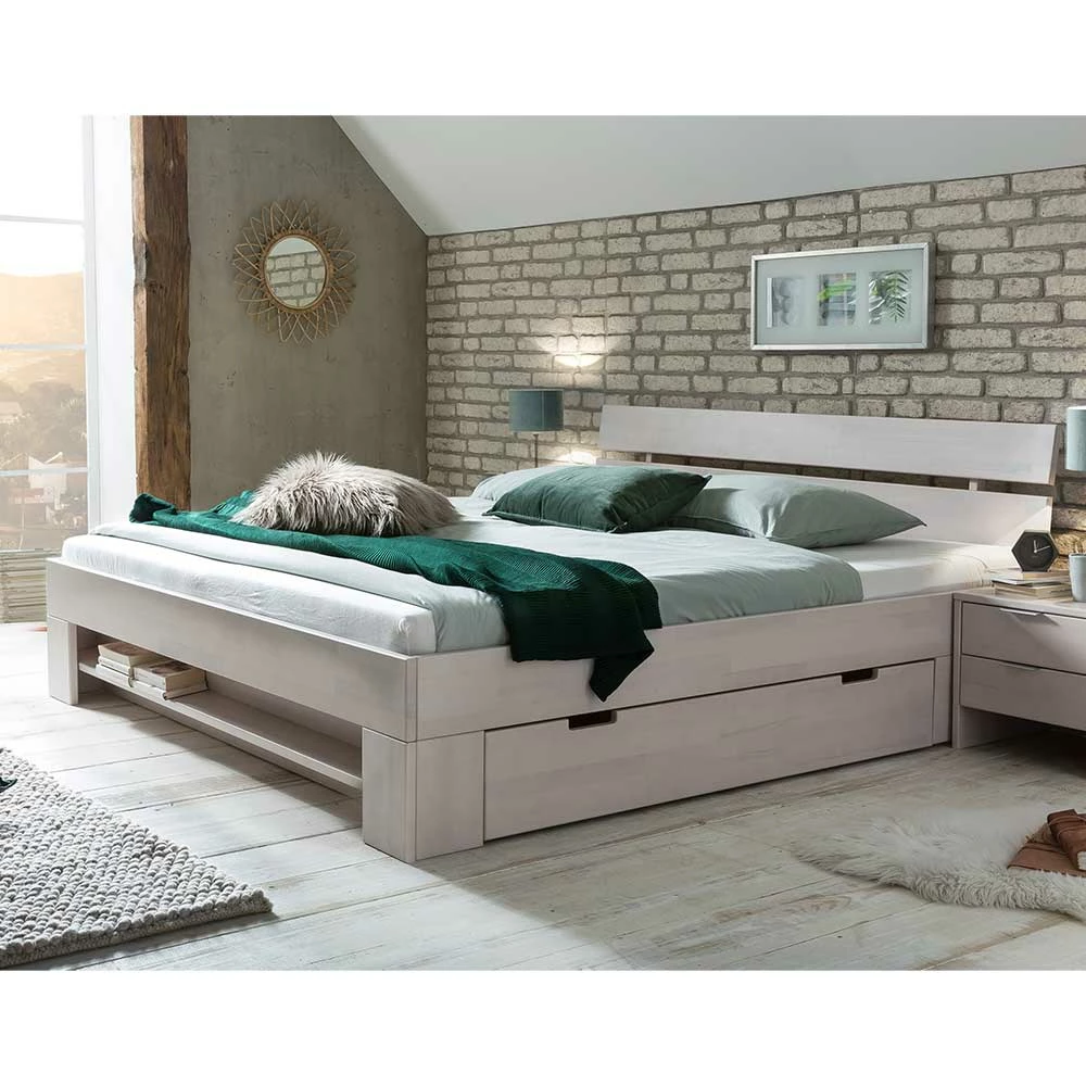 Kernbuche Scandi Doppelbett In Weiß - Paryra 5 Kernbuche Scandi Doppelbett In Weiß - Paryra – Bild 3