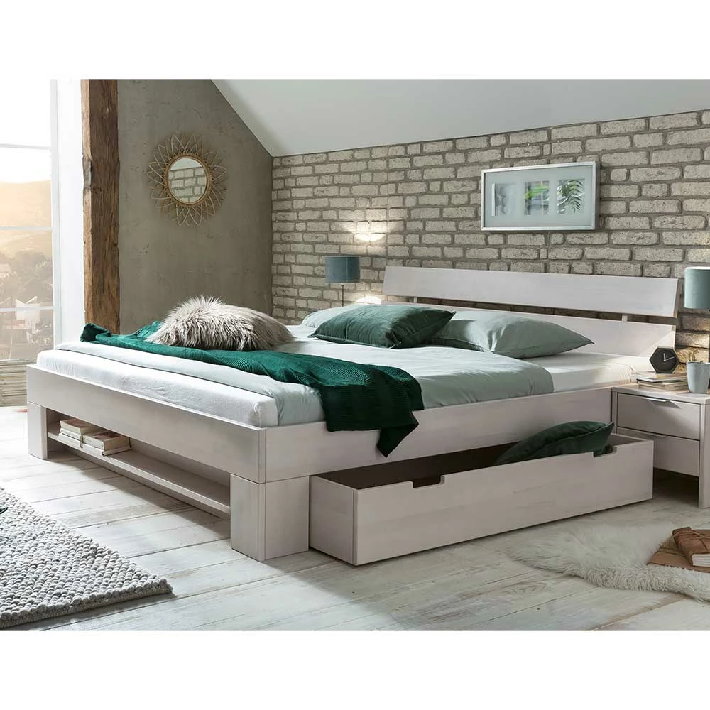 Kernbuche Scandi Doppelbett In Weiß - Paryra 6 Kernbuche Scandi Doppelbett In Weiß - Paryra – Bild 4