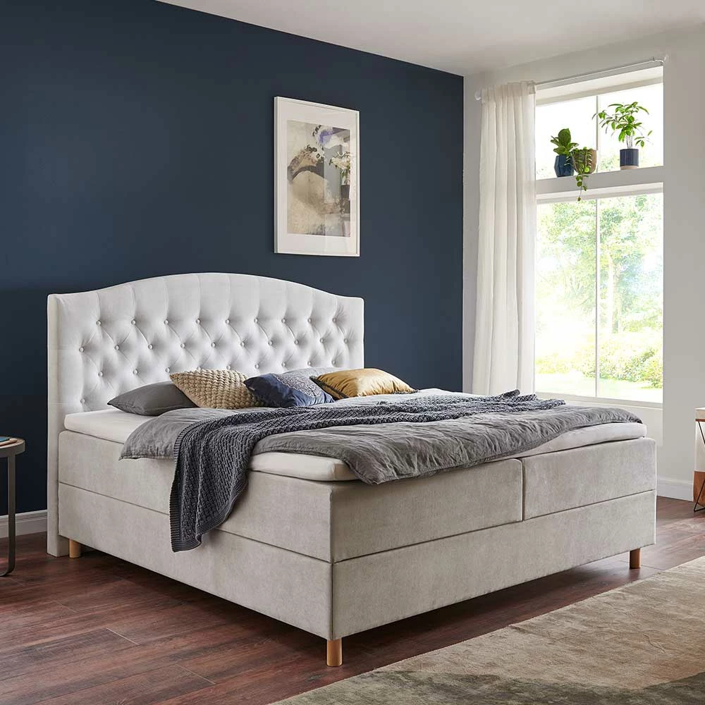 Komplettes Bett Mit Bettkasten In Hellgrau Stoff - Zyorenica – Bild 2