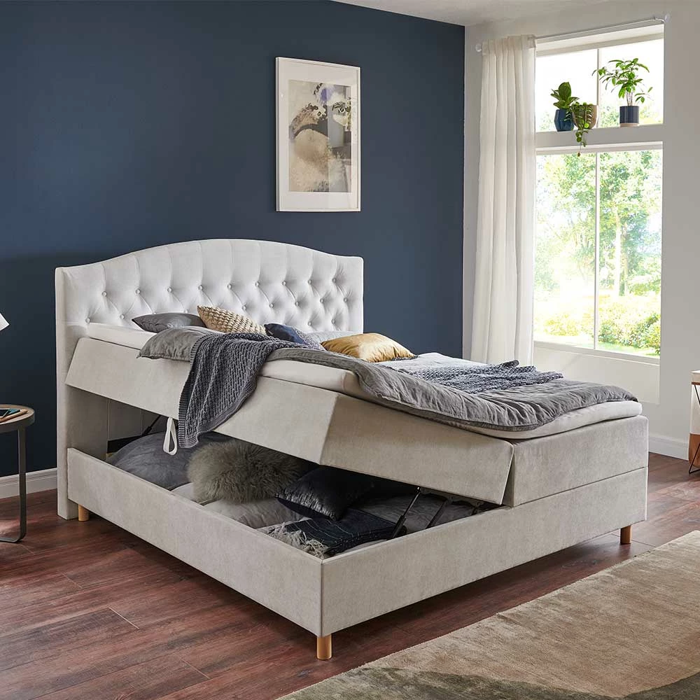 Komplettes Bett Mit Bettkasten In Hellgrau Stoff - Zyorenica – Bild 3