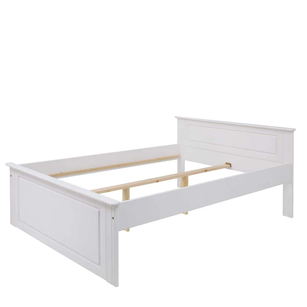 Lackiertes Kiefernholz Ehebett In Weiß - Velriva