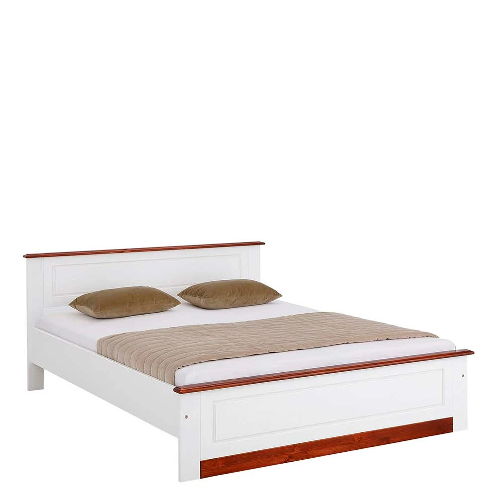 Landhaus Holzbett In Weiß & Kirschbaum - Vendirai – Bild 3