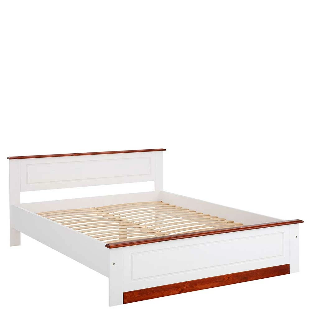 Landhaus Holzbett In Weiß & Kirschbaum - Vendirai