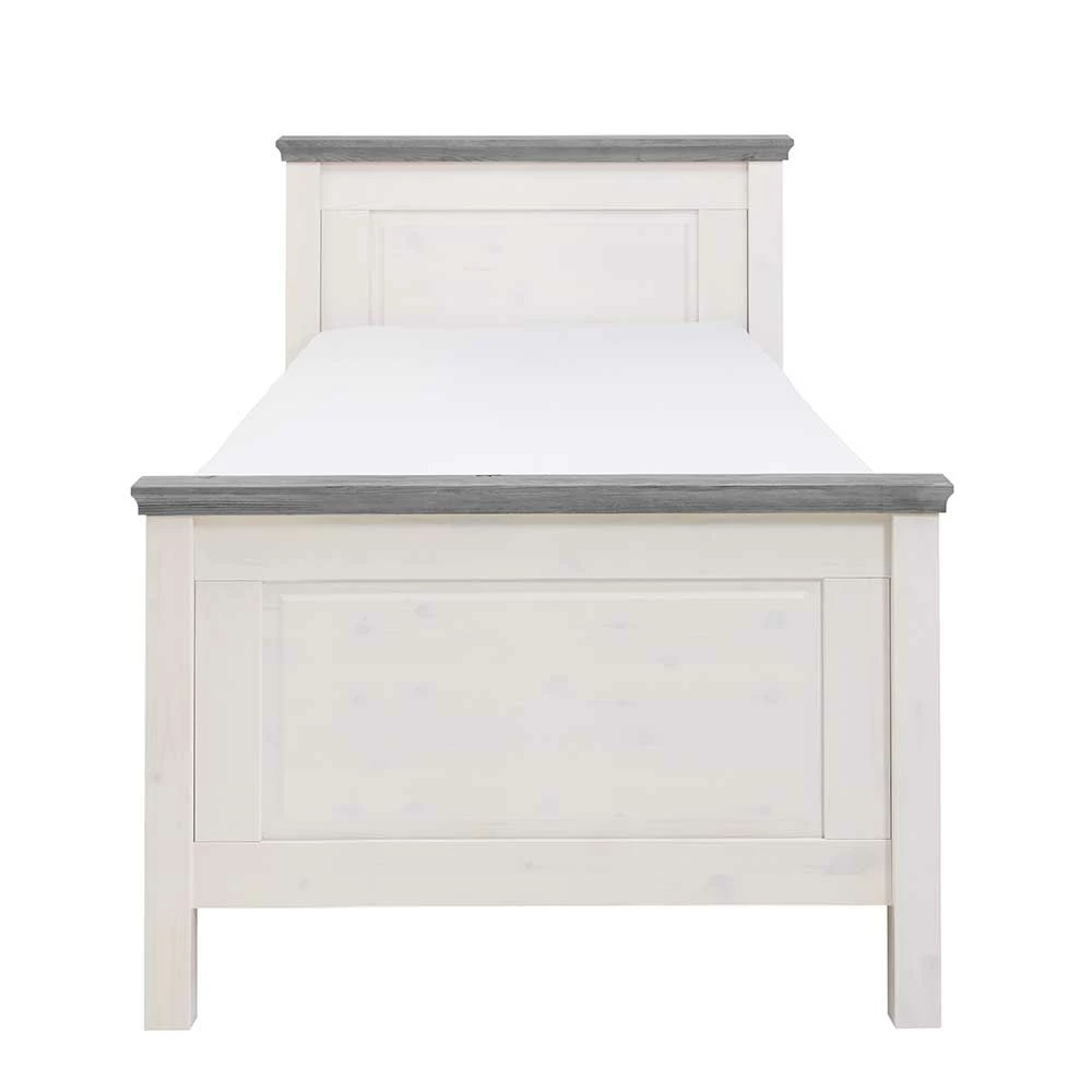 Landhaus Massivholzbett In Weiß & Grau - Mirandesca – Bild 2