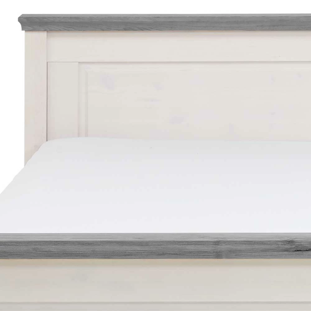Landhaus Massivholzbett In Weiß & Grau - Mirandesca – Bild 3