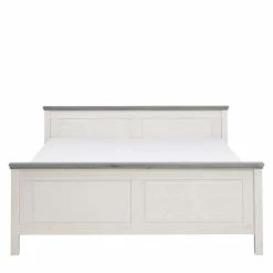 Landhaus Massivholzbett In Weiß & Grau - Mirandesca