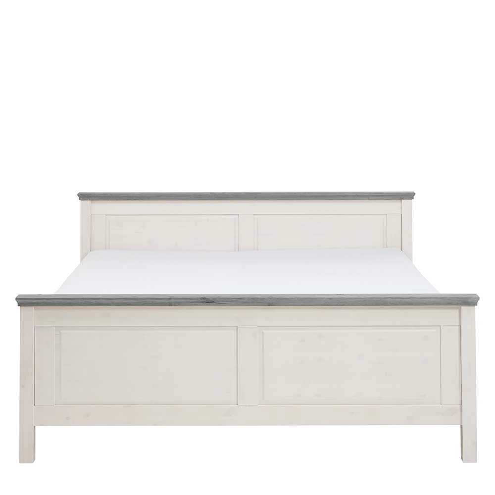 Landhaus Massivholzbett In Weiß & Grau - Mirandesca