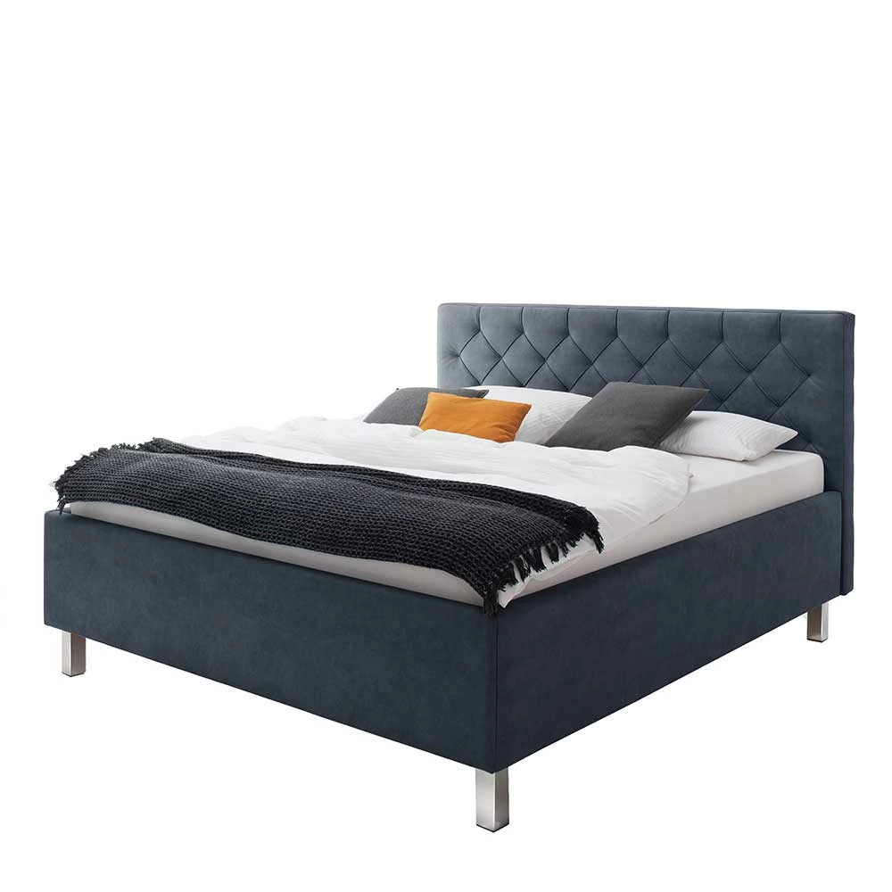 Microfaser Bett In Blaugrau & Chrom - Jaina 3 Microfaser Bett In Blaugrau & Chrom - Jaina