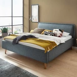 Polsterbett In Blaugrau & Eiche Natur - Grafics