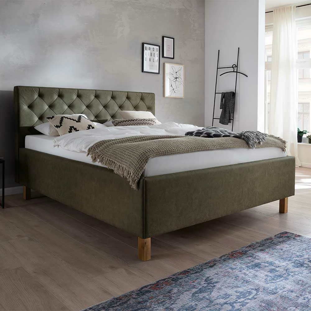 Polsterbett In Oliv Grün & Eiche - Miania – Bild 2