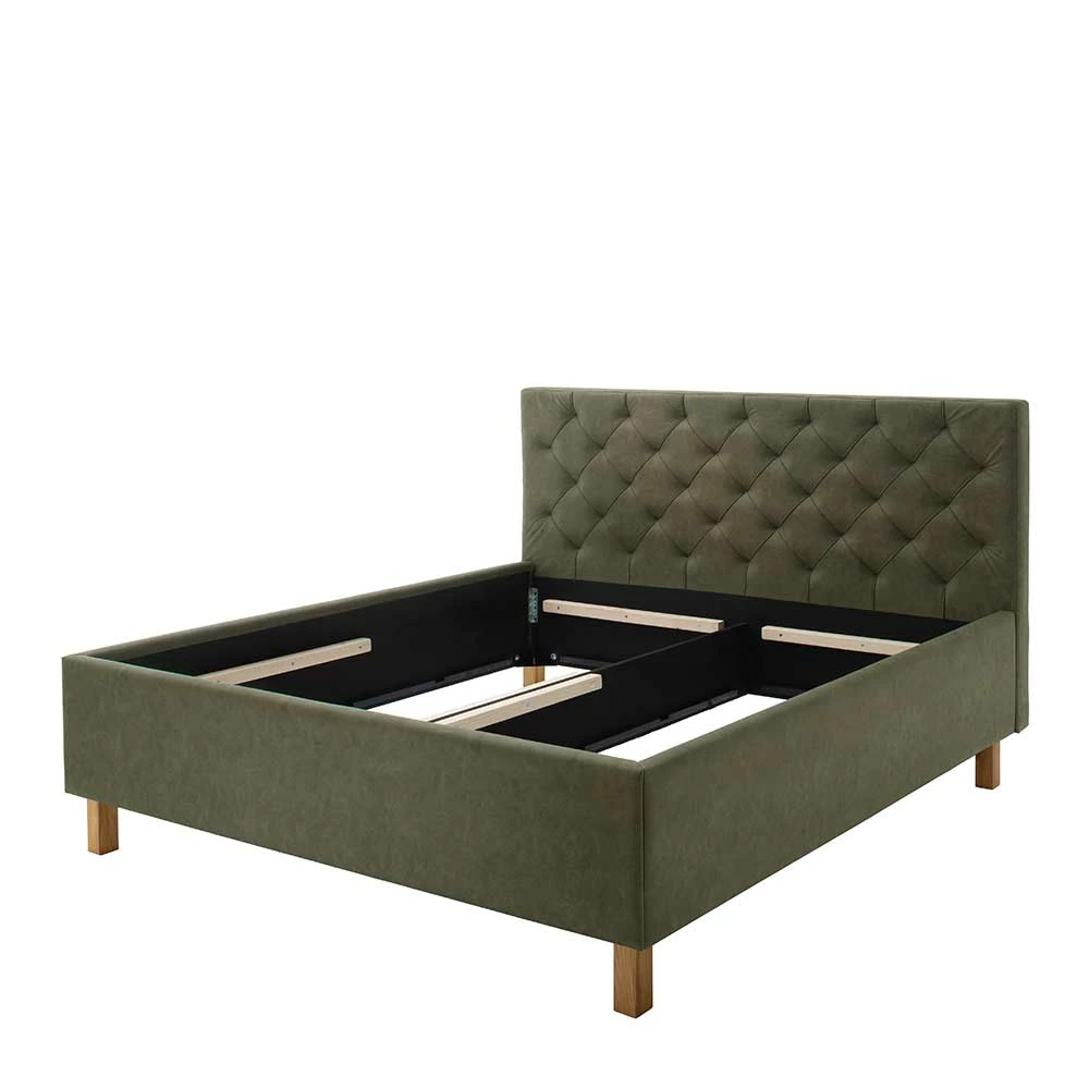 Polsterbett In Oliv Grün & Eiche - Miania