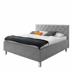 Polsterbett Mit Bettkasten In Hellgrau & Chrom - Marijano