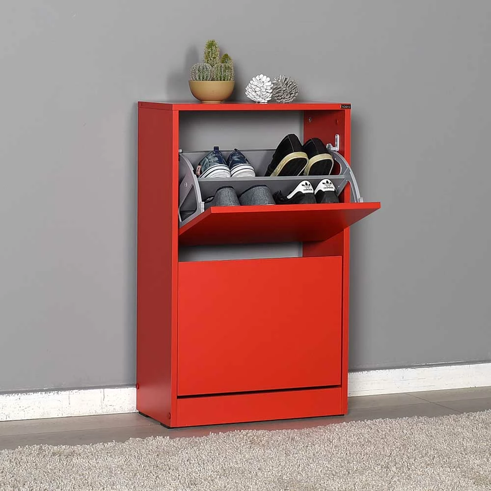 Rote 2 Klappen Kommode Für Schuhe - Karahol – Bild 3