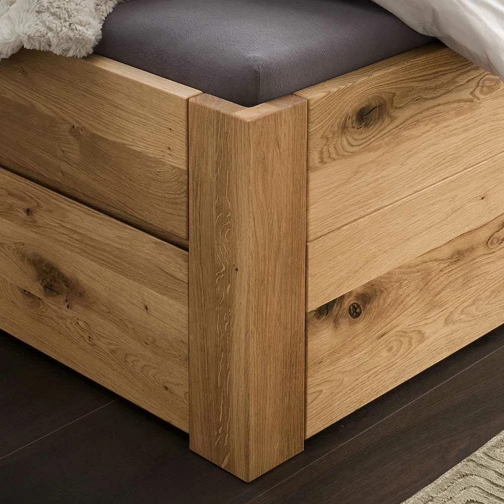 Rustikales Stauraumbett Aus Wildeiche Massiv - Zennian – Bild 2