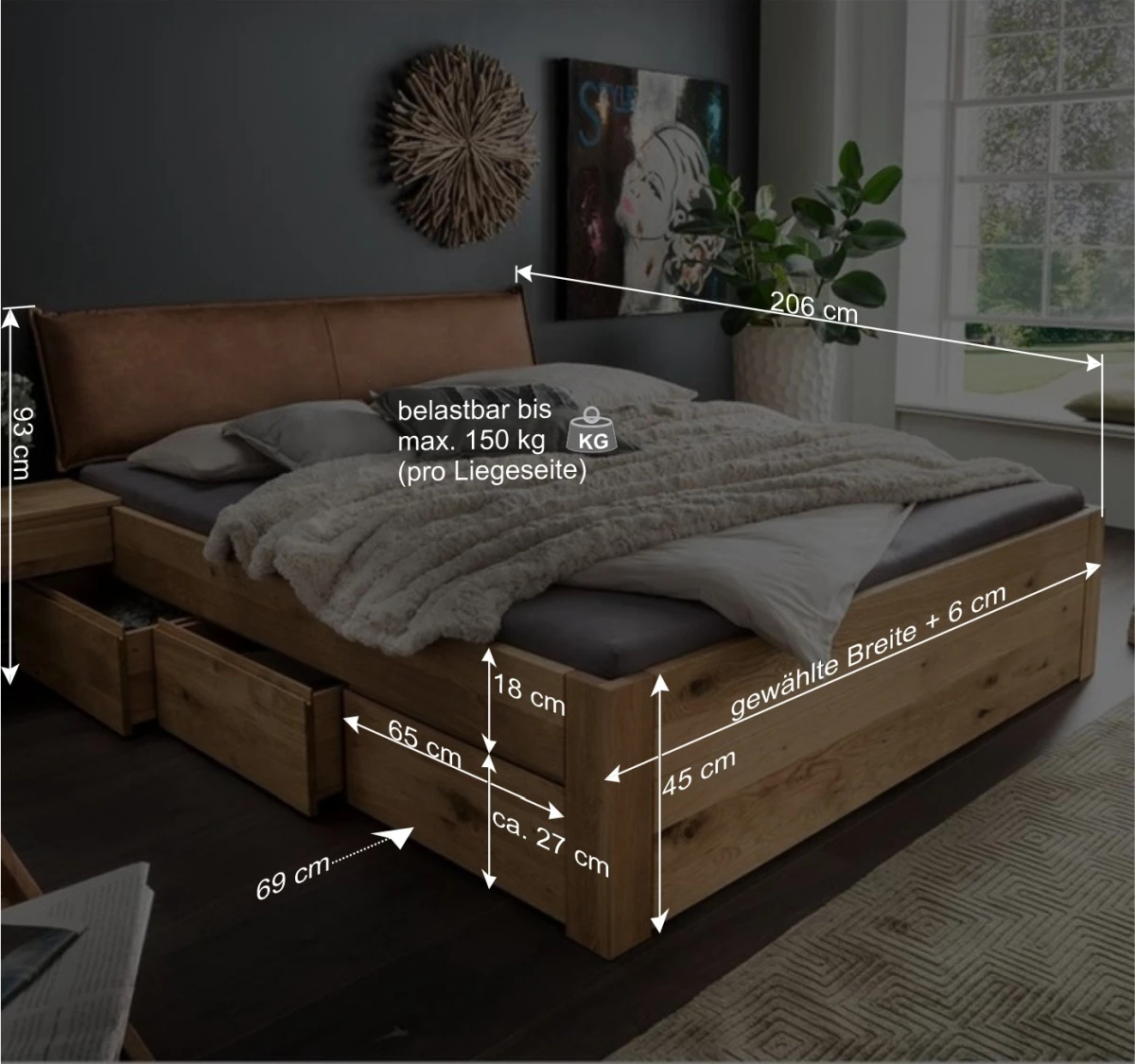 Rustikales Stauraumbett Aus Wildeiche Massiv - Zennian – Bild 5