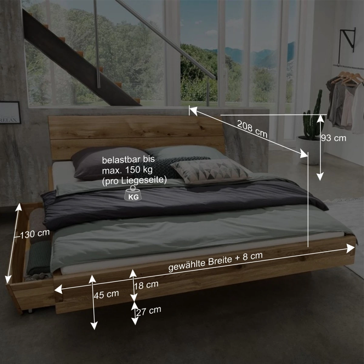 Schubkastenbett Auf Schwebesockel - Aryvano â Bild 5