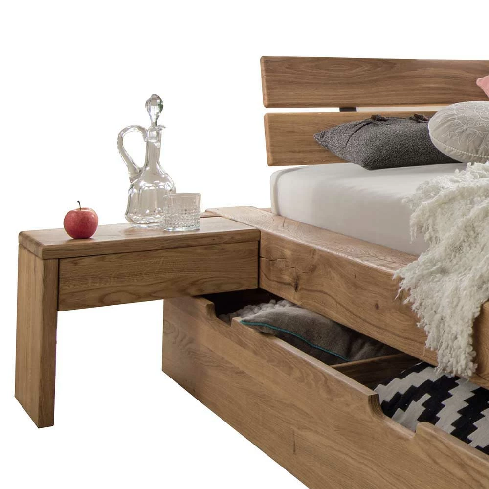 Schubkastenbett Aus Wildeiche Balken Twinn Mit 2 Nachttischen (dreiteilig) â Bild 4